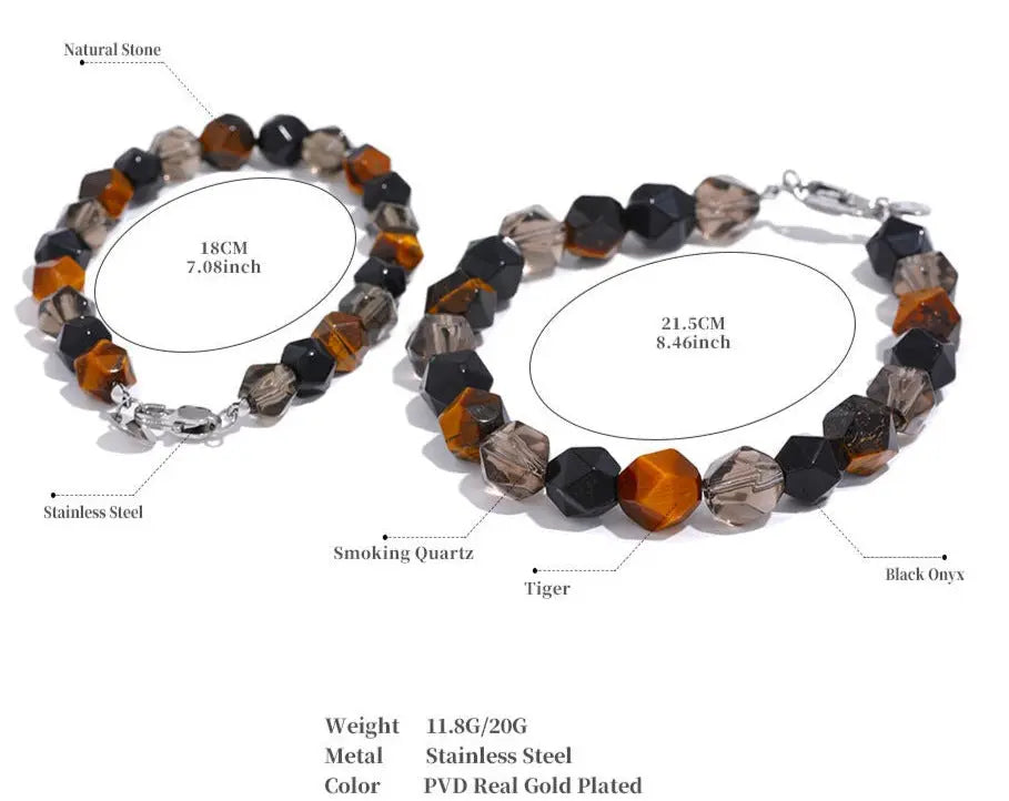Smoky Quartz, Onyx & Tiger Eye Bracelet for Protection, Courage & Calmness Yiwu Jinyou VIMI
