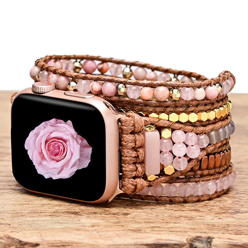 Rose Quartz & Rhodochrocite Wrap Bracelet for Apple Watch