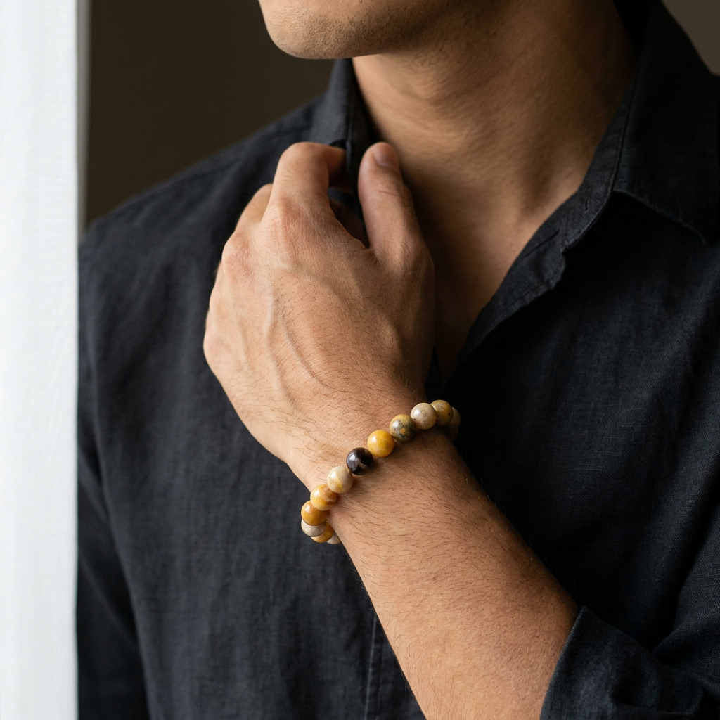 Coral Jade Bracelet for Positivity & Abundance - Lifestyle Male