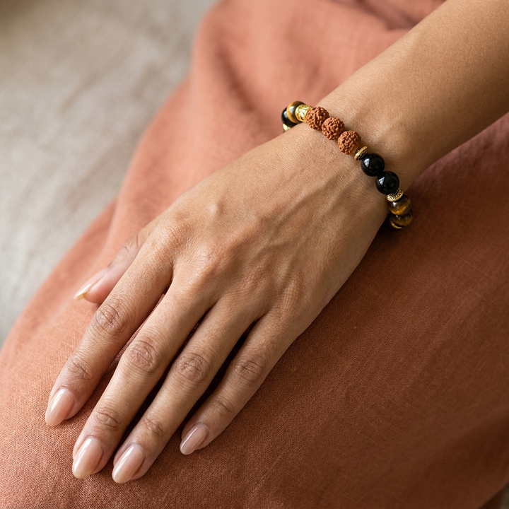 Rudraksh Onyx & Tiger Eye bracelet for peace, courage - Lifestyle F