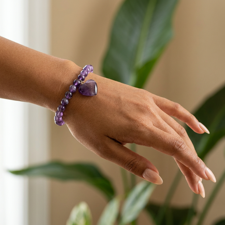 Amethyst Bracelet with Heart Charm for Healing & Spiritual Awareness - Lifestyle F
