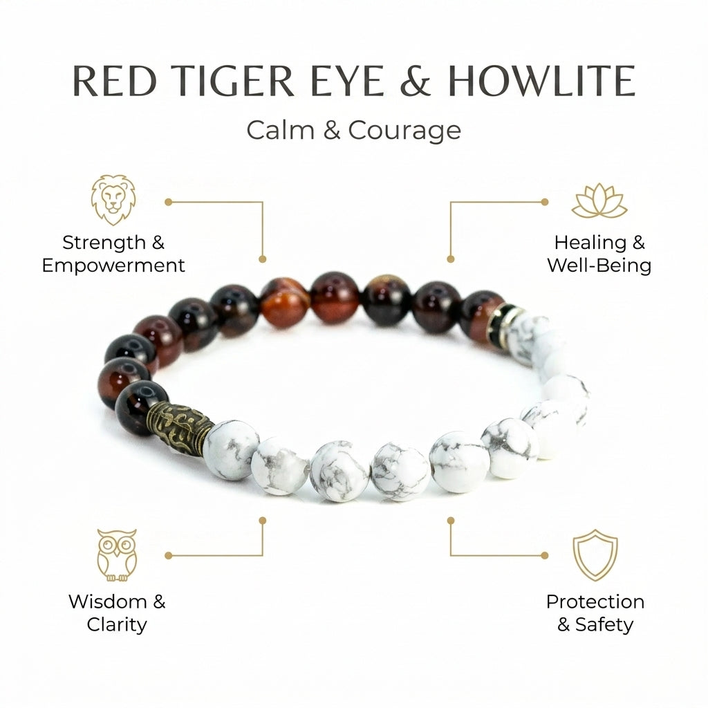 Red Tiger Eye and Howlite Bracelet - Infographic