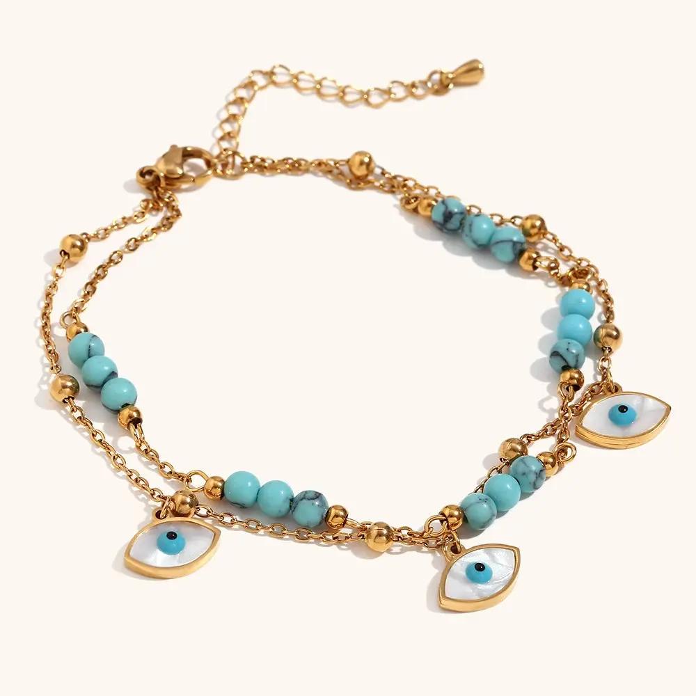 Turquoise Evil Eye Nazar Anklet for Protection  by Raw Spiritual