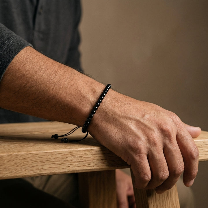 Black Onyx Thread Bracelet for Stress Relief & Protection - Lifestyle Male