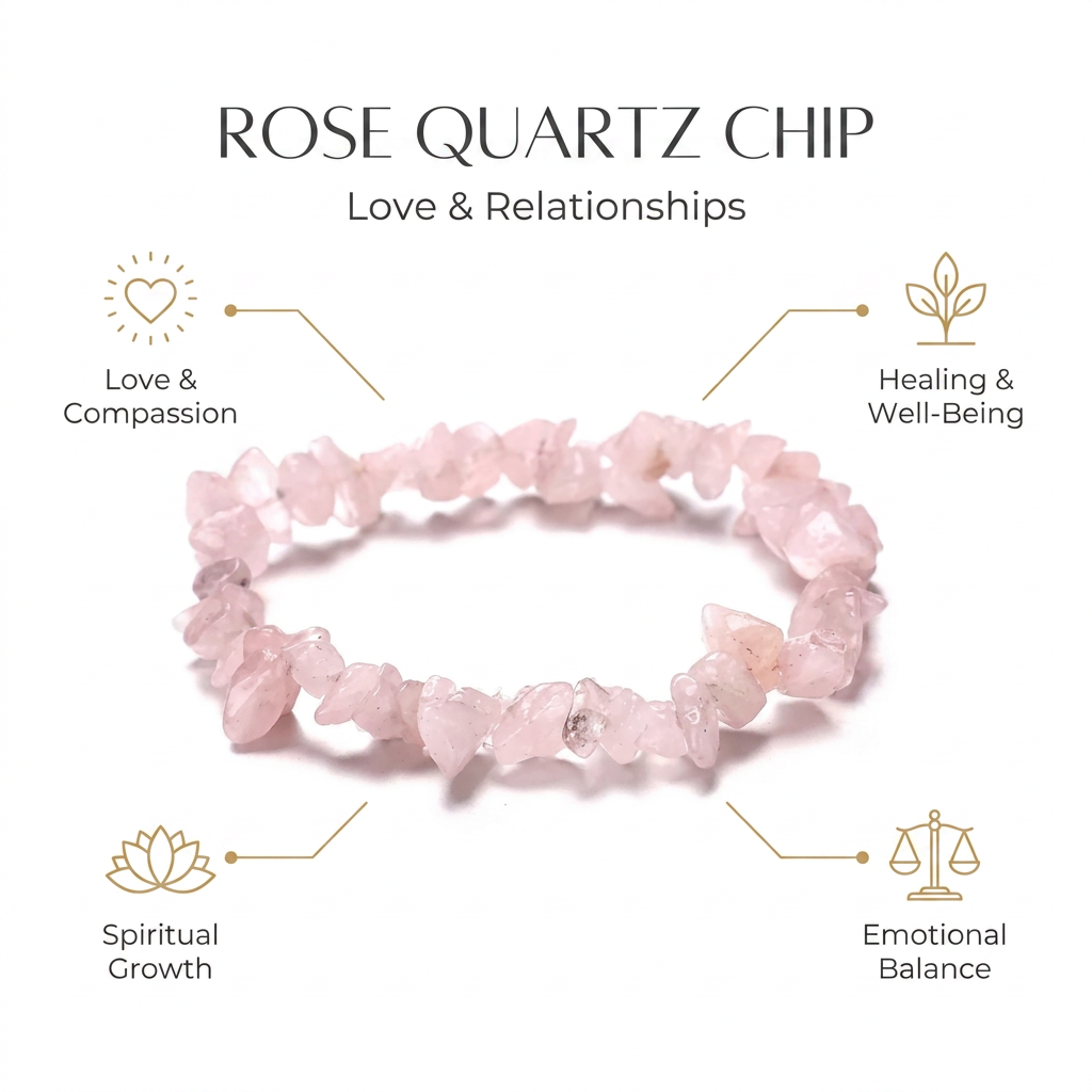 Rose Quartz Chip Bracelet for Love & Relationships - Infographic