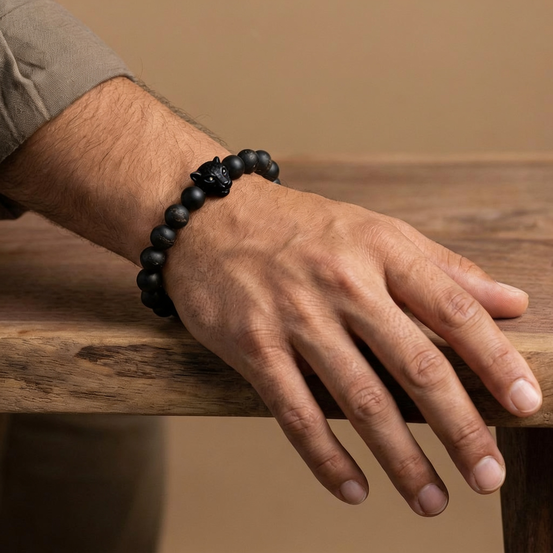 Shungite Bracelet with Leopard Charm for Neutralization & Detox - Lifestyle