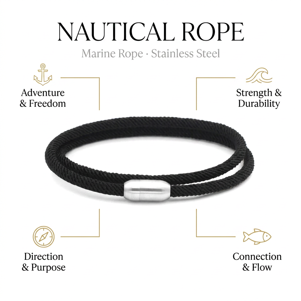 Nautical Rope Bracelet with Magnetic Clasp - Infographic