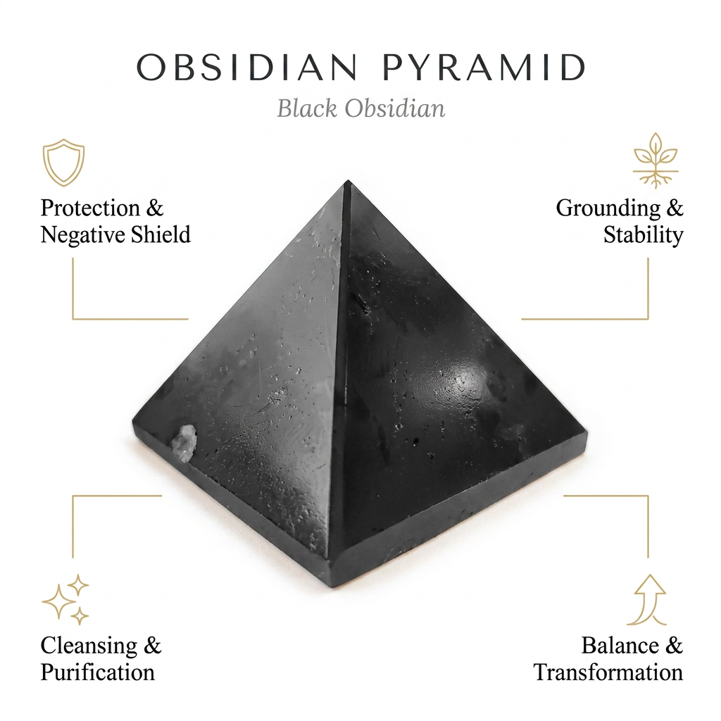 Black obsidian Pyramid for Protection - Infographic