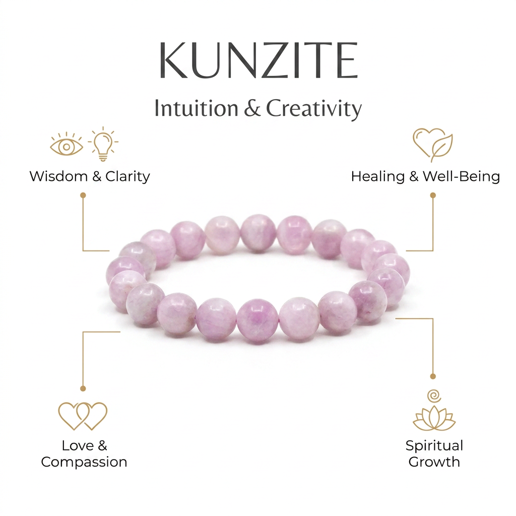 Kunzite Bracelet for Enhancing Intuition & Creative Thinking - Infographic