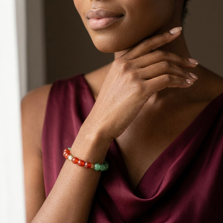 Wealth Bracelet with Red Carnelian and Green Aventurine for wealth, success, prosperity & success. Zodiac: All - Lifestyle Female