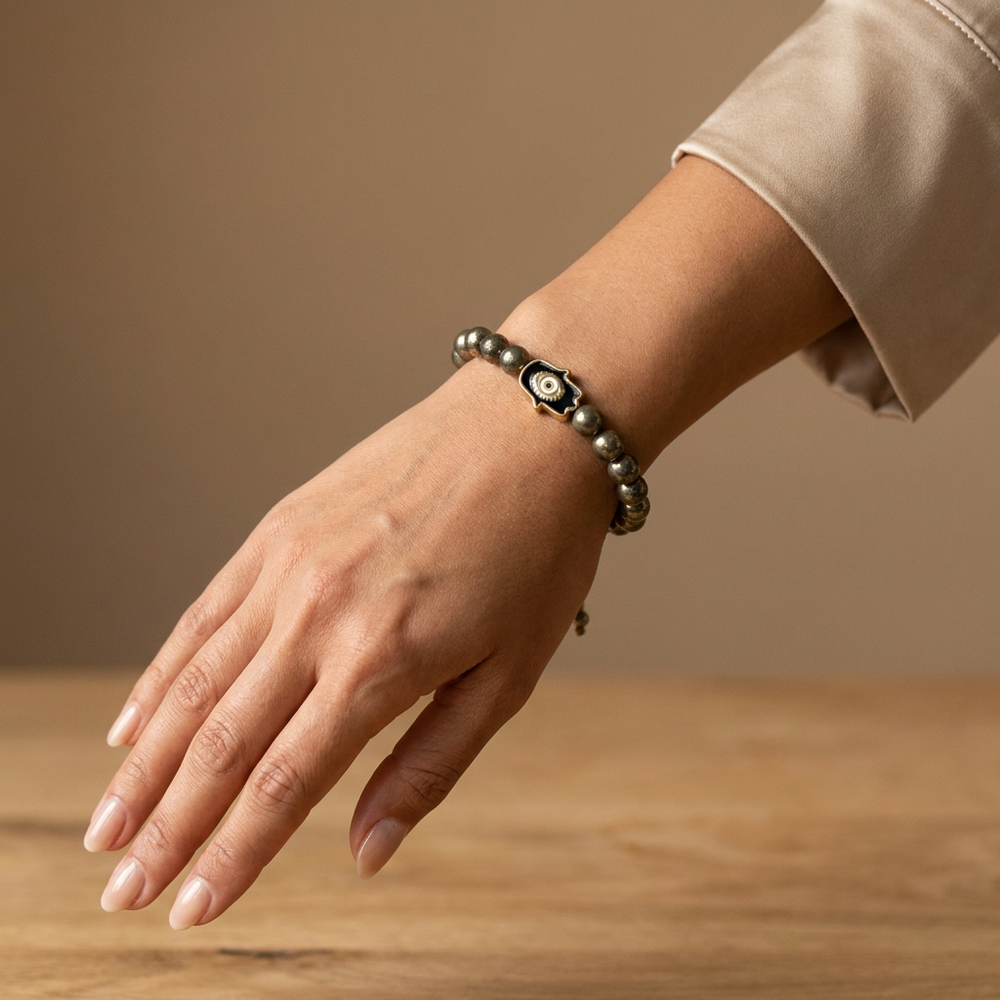 Pyrite with Hamza Hand Bracelet - Lifestyle Female