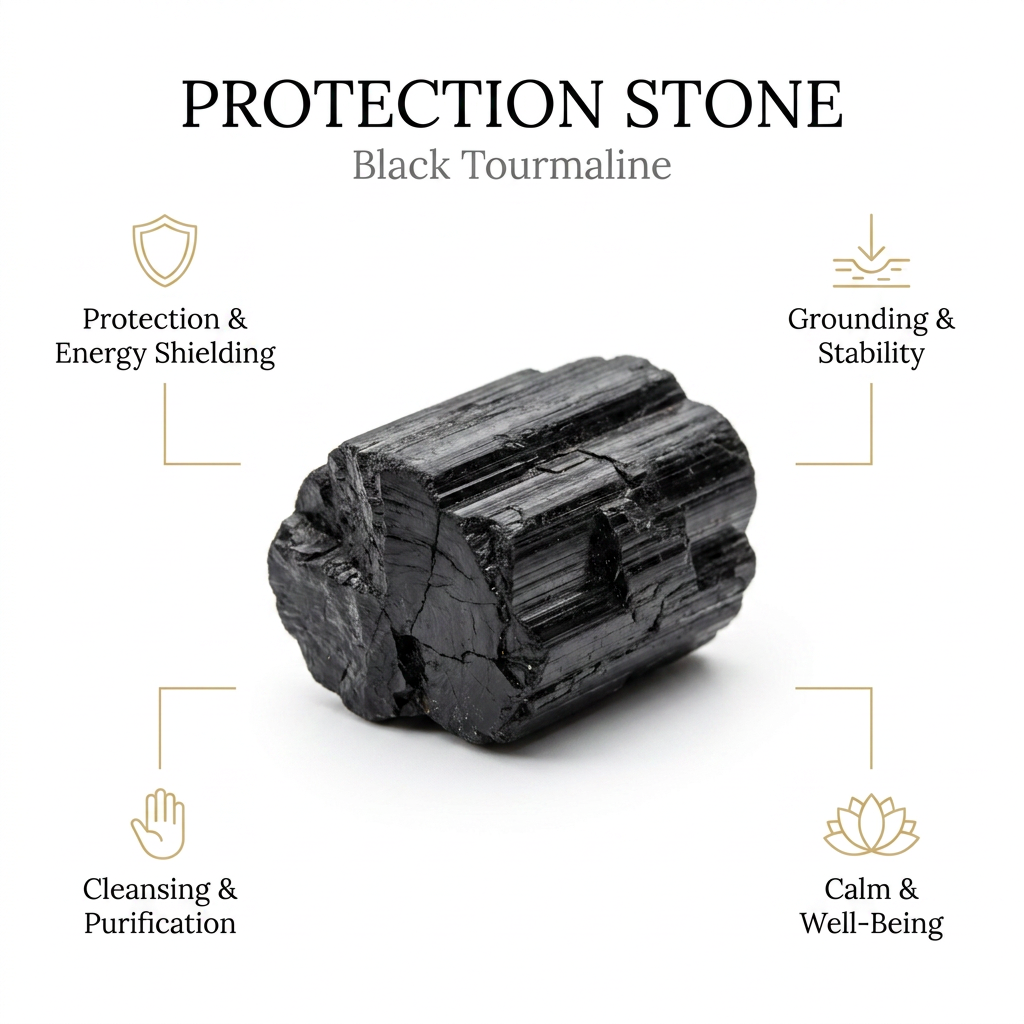 Black Tourmaline Raw Chunky Stone for Absorbing Negative Energies - Infographic