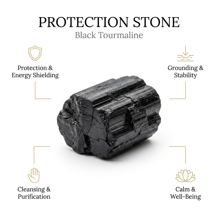 Black Tourmaline Raw Chunky Stone for Absorbing Negative Energies - Infographic