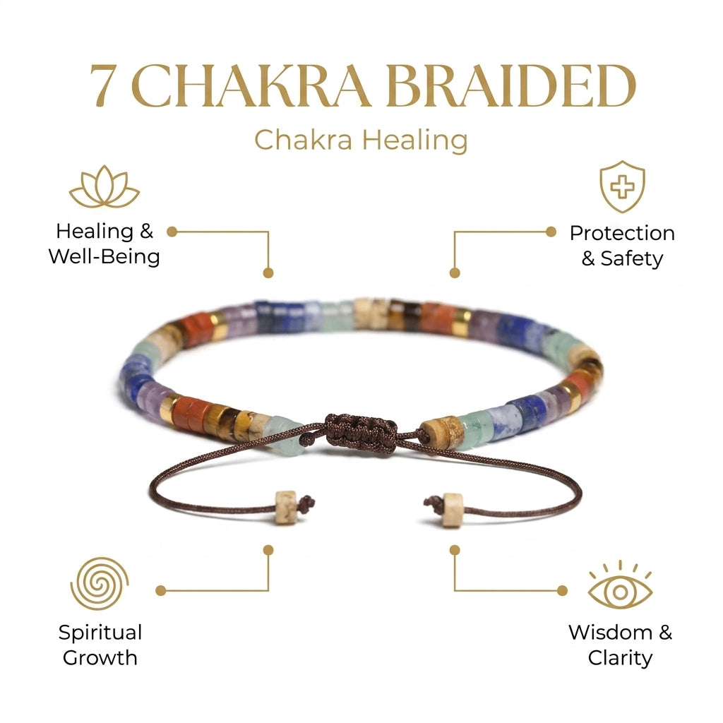 7 Chakra Braided Bracelet for Chakra Healing - Infographic