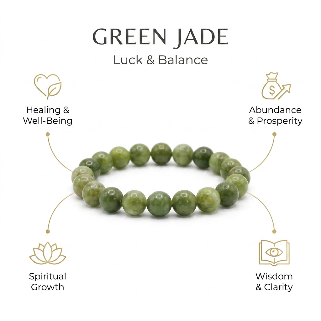 Green Canada Jade Bracelet for Luck & Balance - Infographic