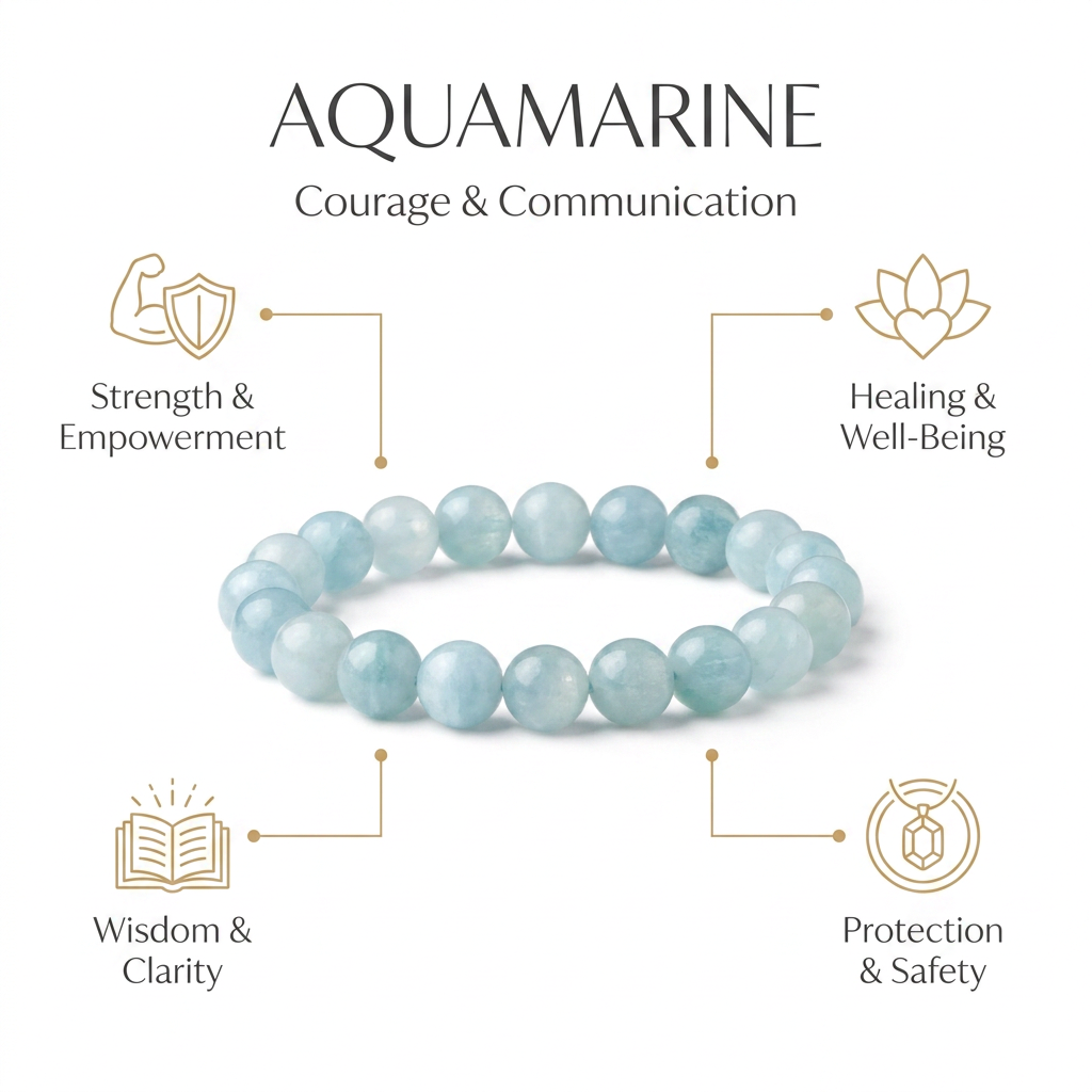 Aquamarine Bracelet for Courage & Communication - Infographic
