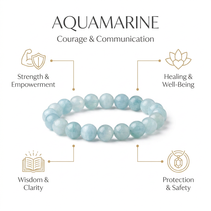 Aquamarine Bracelet for Courage & Communication - Infographic
