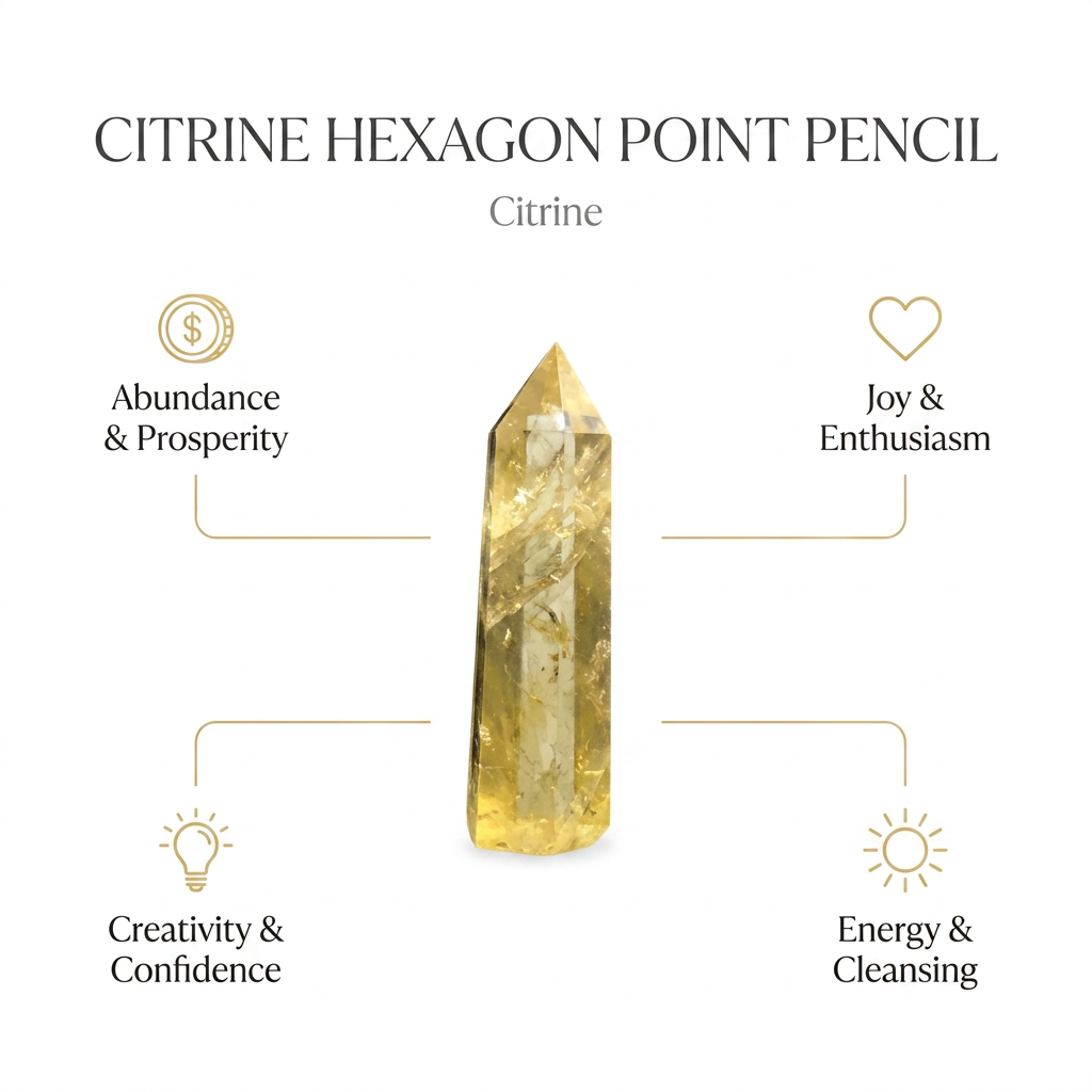 Citrine Hexagon Point Pencil for Abundance - Infographic