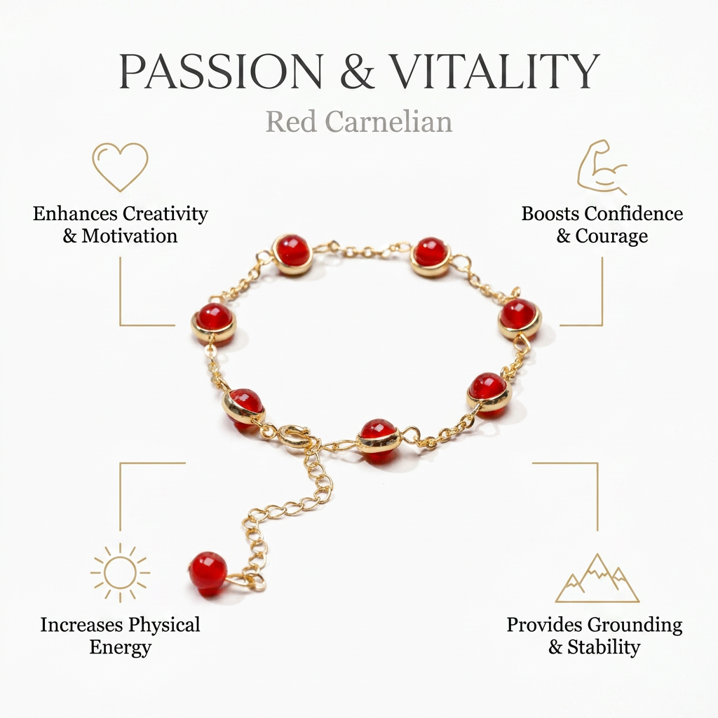 Red Carnelian Bracelet for Passion & Vitality - Infographic