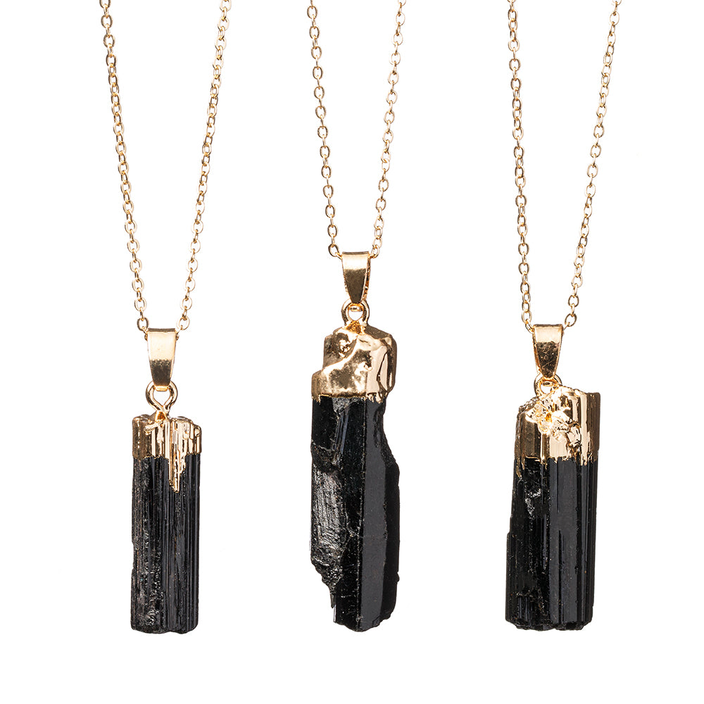 Raw Black Tourmaline Pendant in S925 Chain for Protection