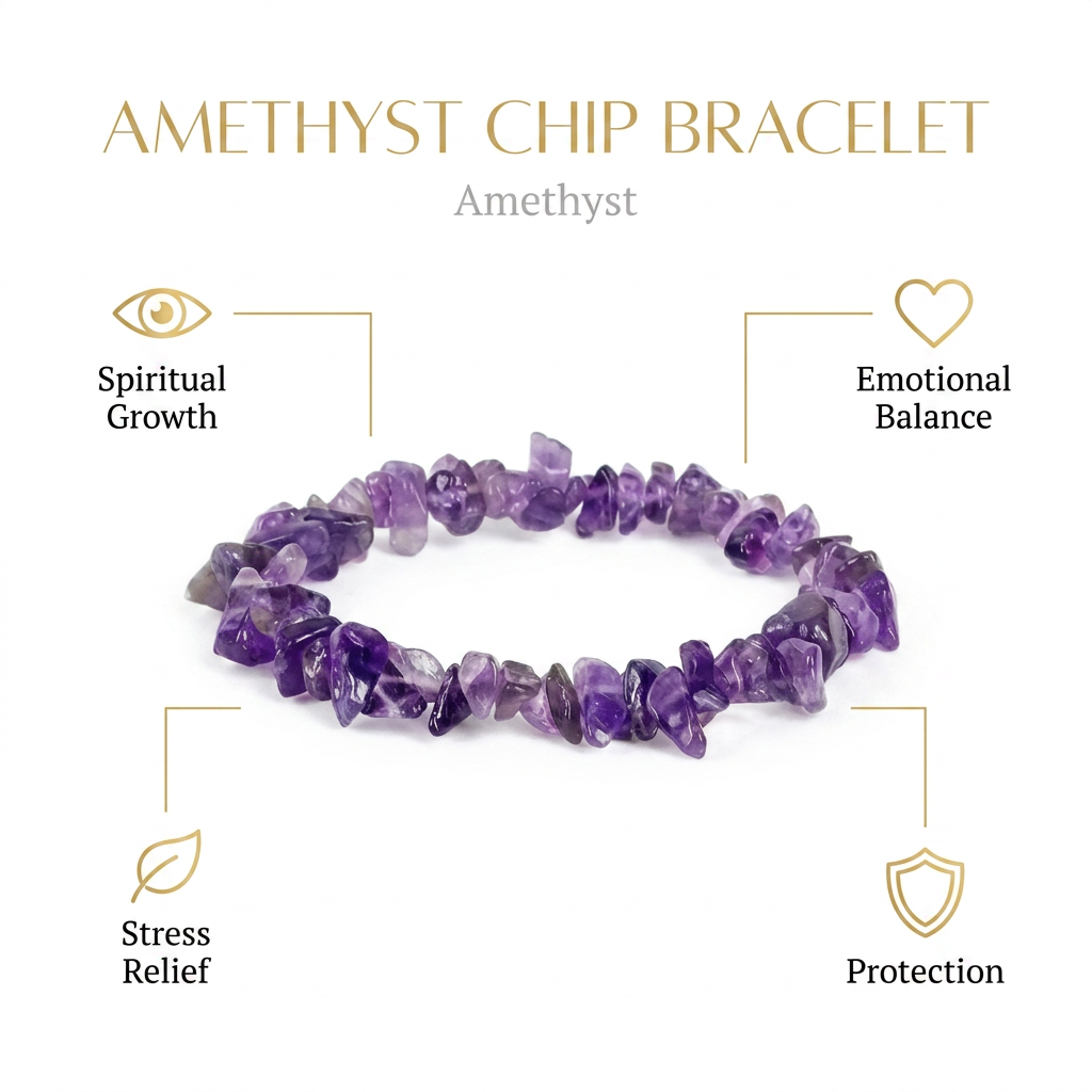 Amethyst Chip Bracelet for Healing & Spiritual Growth - Infographic
