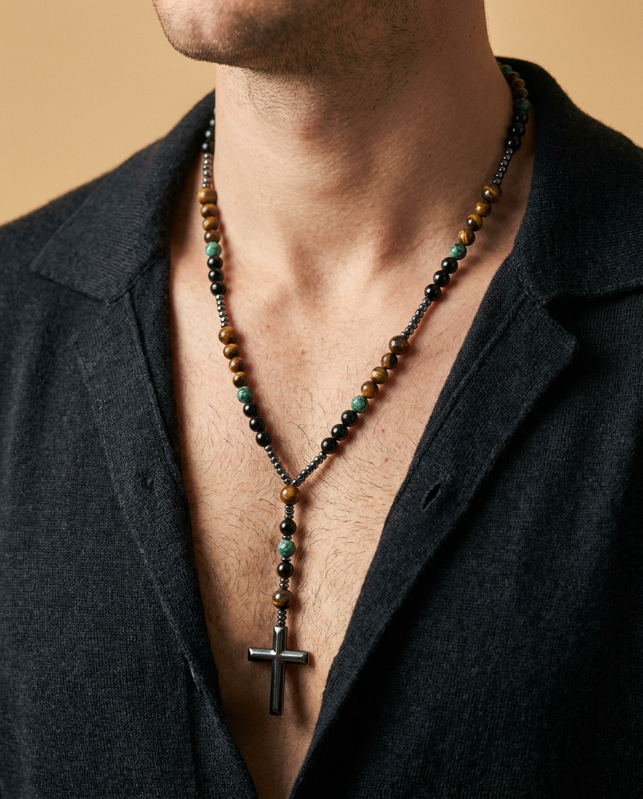 African Turquoise, Tiger Eye, Hematite, Agate Rosary for Protection & Growth - Lifestyle M
