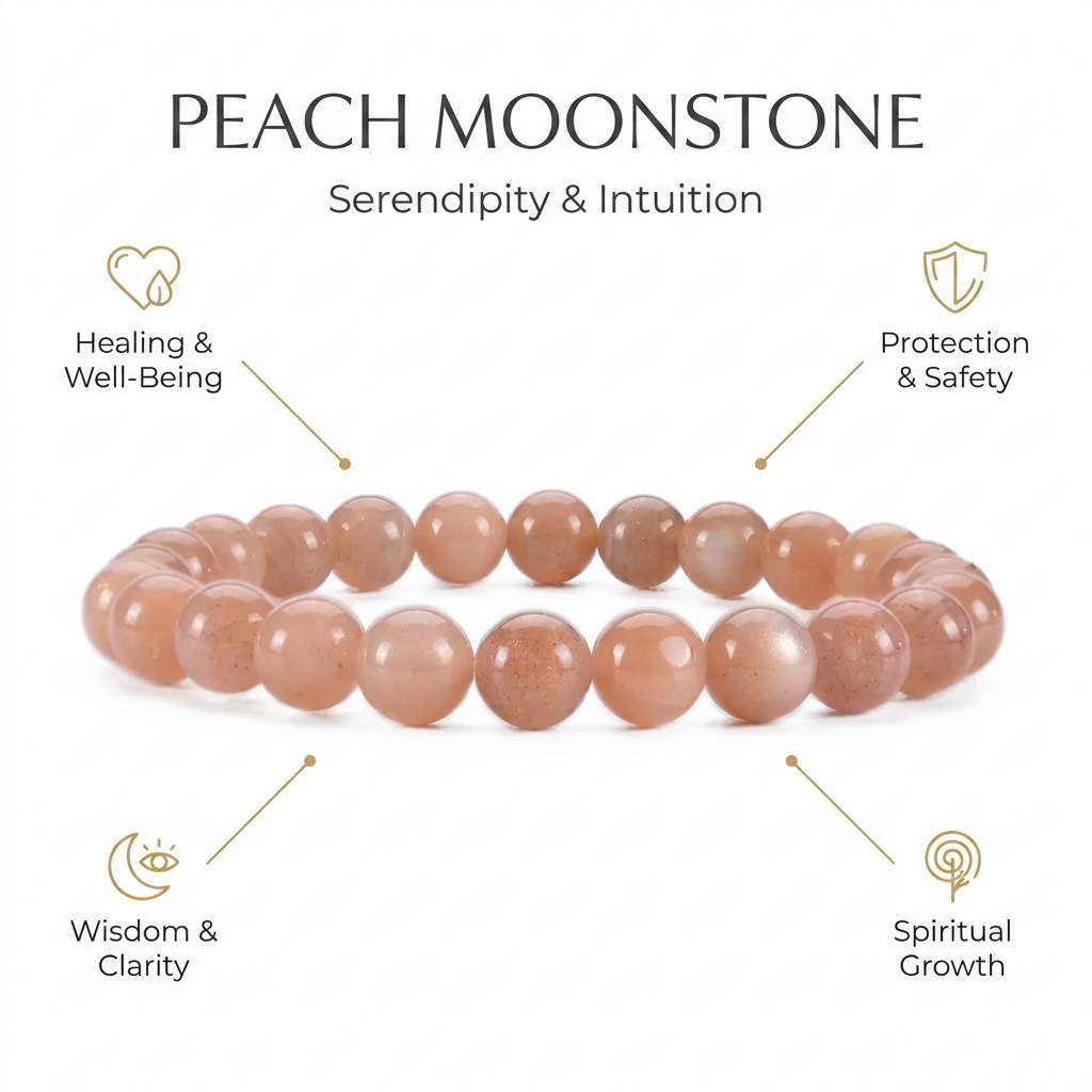Peach Moonstone Bracelet for Serendipity & Clairvoyance - Infographic