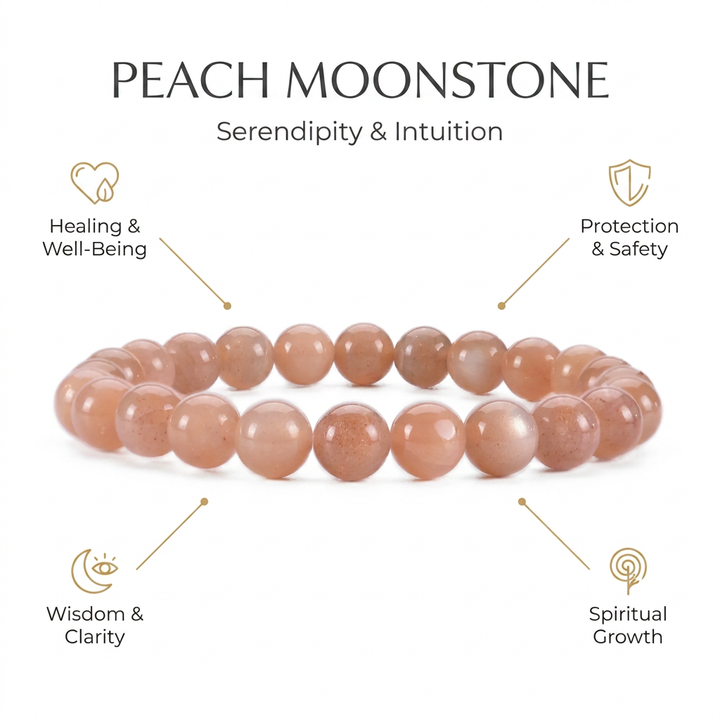 Peach Moonstone Bracelet for Serendipity & Clairvoyance - Infographic