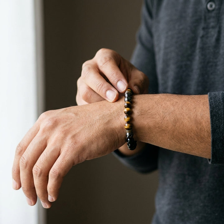 Tiger Eye, Black Onyx & Hematite Triple Protection Bracelet - Lifestyle Male
