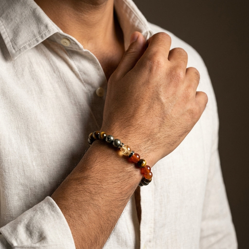 Wealth Bracelet with Citrine, Pyrite, Tiger Eye, Red Carnelian - Lifestyle Male