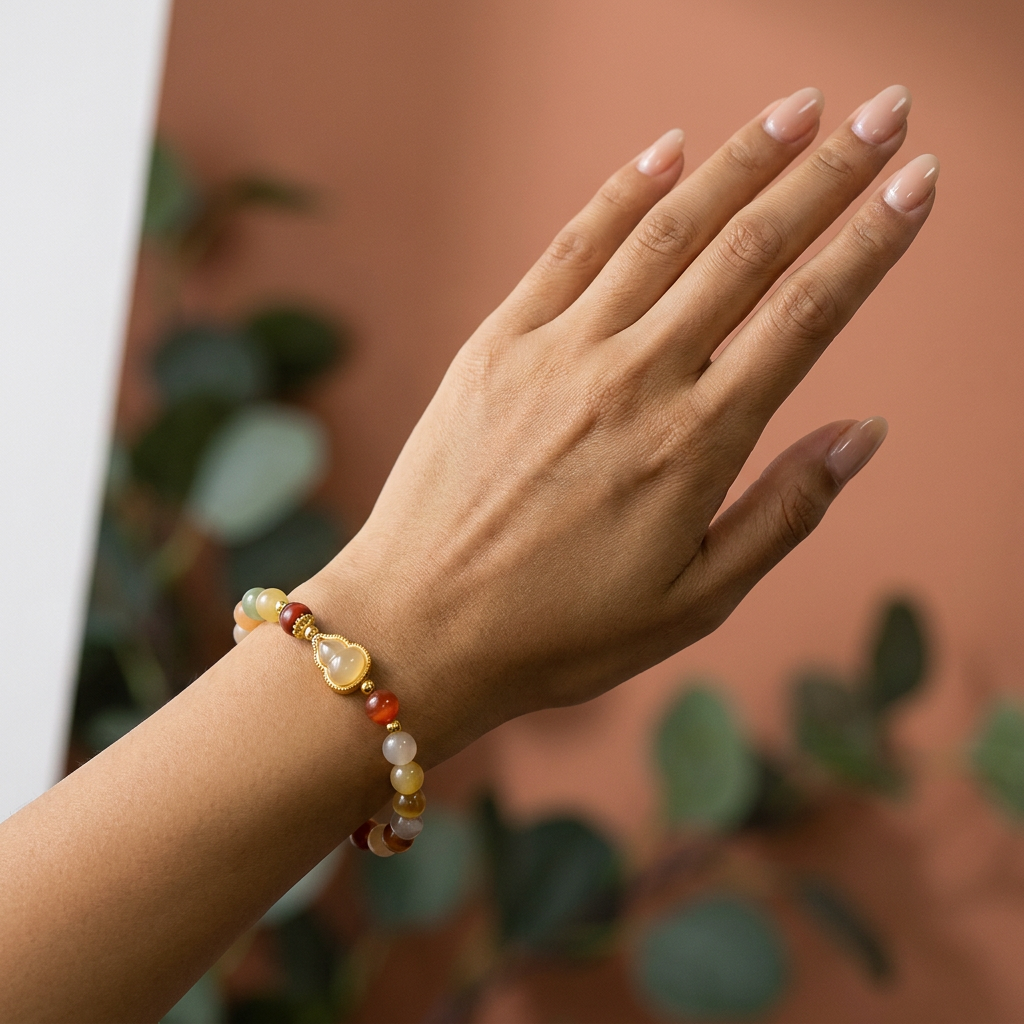 Jade Lucky Lotus & Gourd Feng Shui Bracelet - Lifestyle F