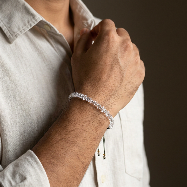 Clear Quartz (Sphatik) Braided Bracelet for Clarity - Lifestyle Male