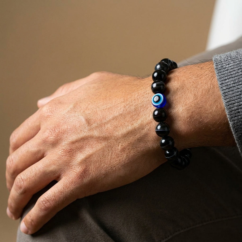 Black Tourmaline Evil Eye Bracelet for Protection & Purification - Lifestyle Male