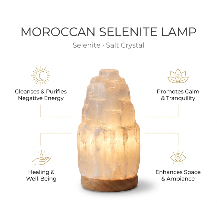 Handmade Moroccan Selenite Salt Lamps - Infographic