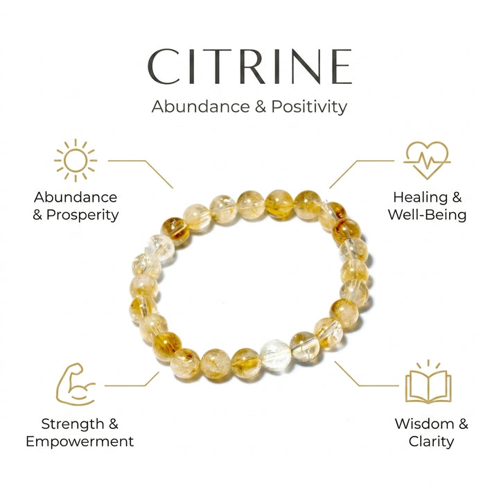 Citrine for wealth, positivity & manifestation. Zodiac: Aries, Gemini, Leo - Infographic