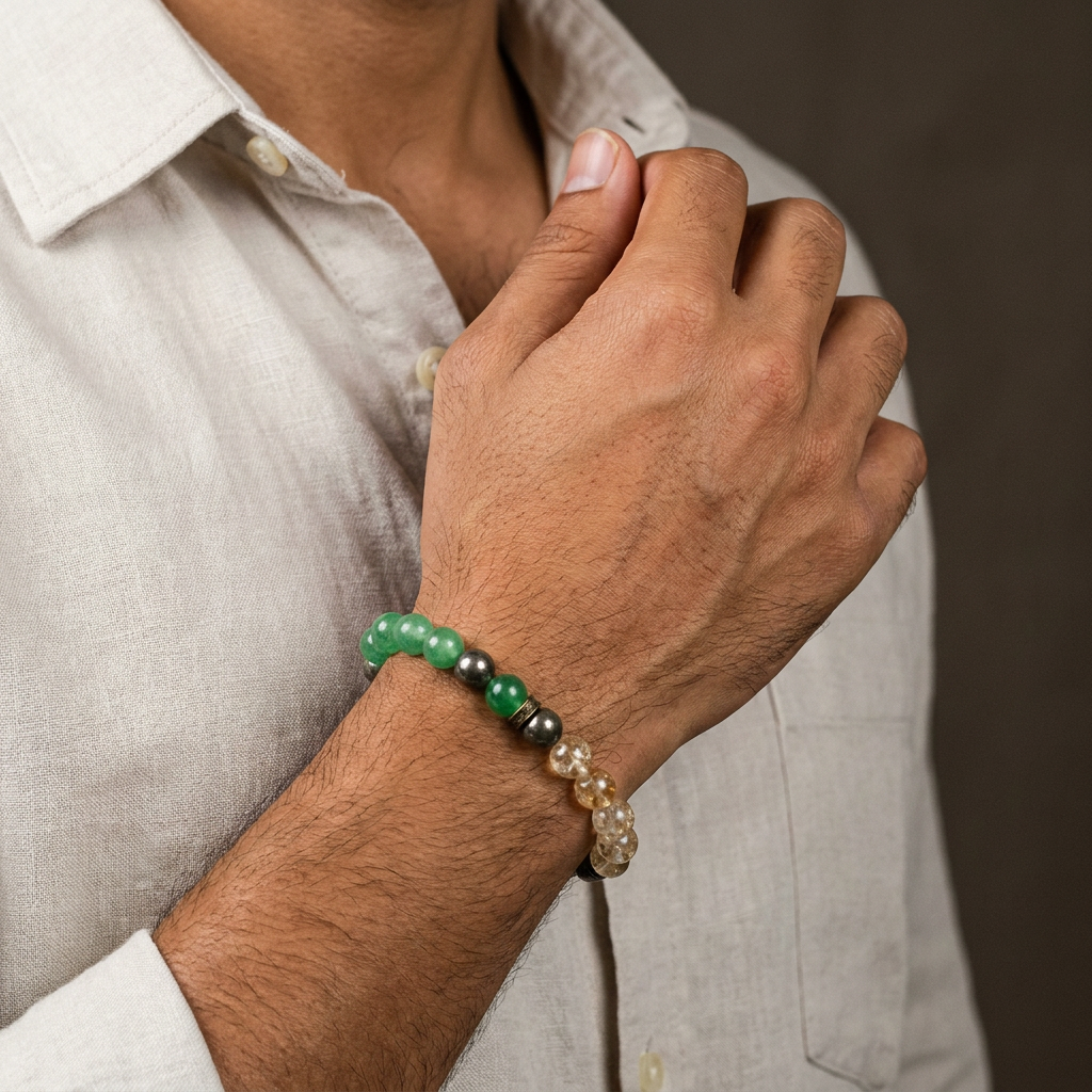Aventurine, Pyrite & Citrine Bracelet for Abundance - Wealth Magnet - Lifestyle Male