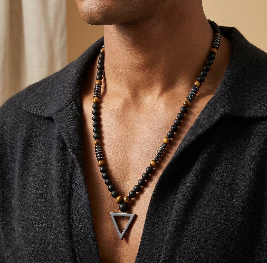 Tiger Eye, Black Agate & Hematite - Triple Protection Necklace - Lifestyle M
