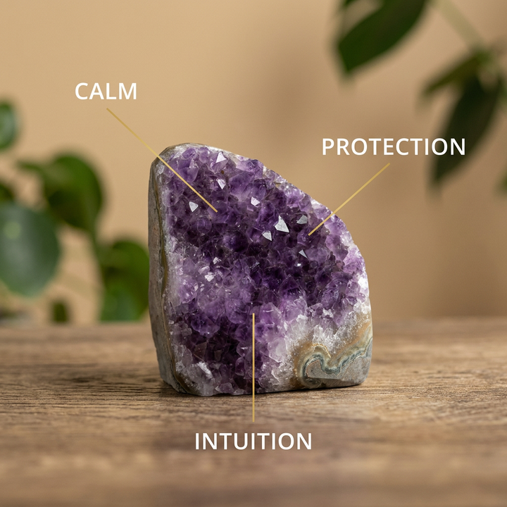 Amethyst Geode Cluster for Manifestation & Crystal Charging - Infographic