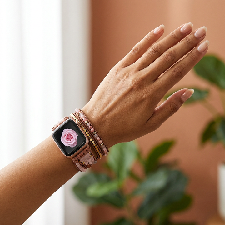 Rose Quartz & Rhodochrocite Wrap Bracelet for Apple Watch - Lifestyle F