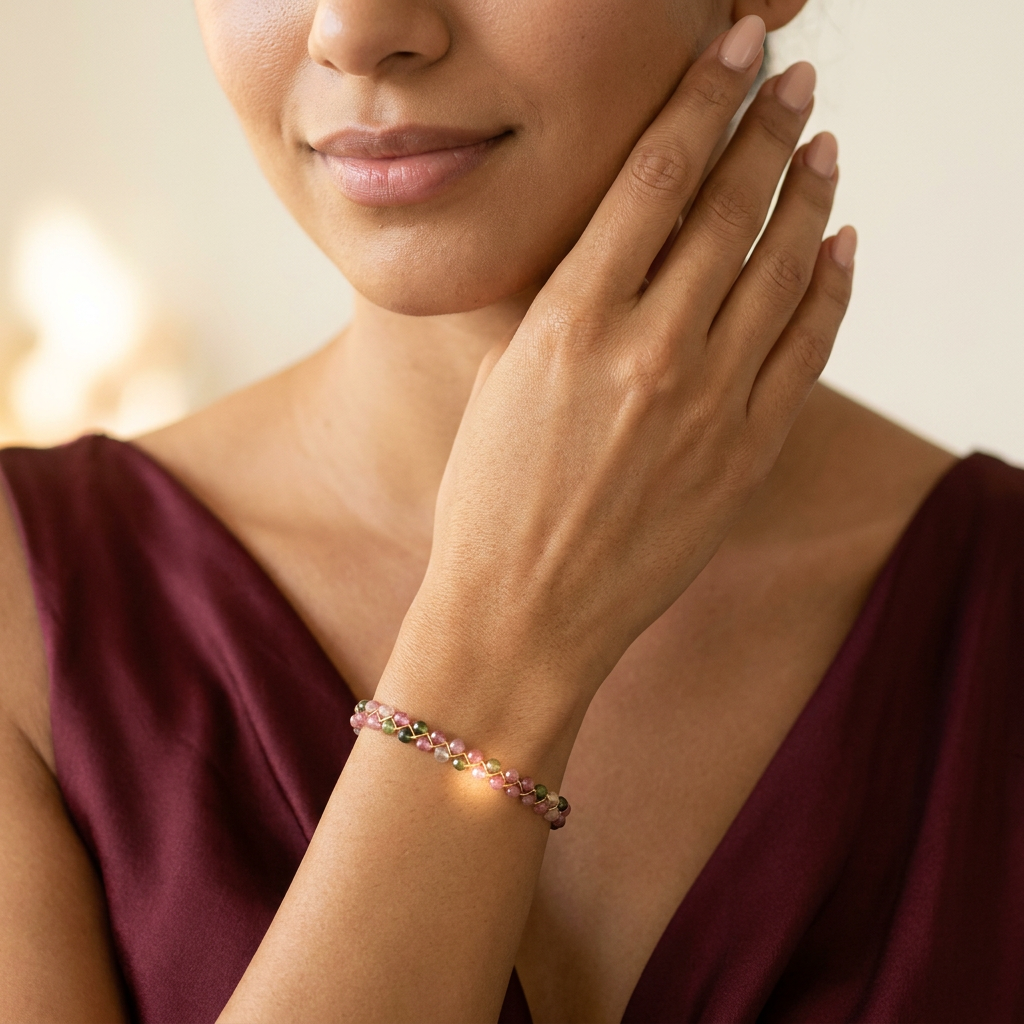 Pink Tourmaline Wired Bracelet for Love, Joy & Compassion - Lifestyle Female