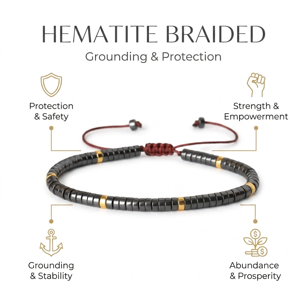 Hematite Braided Bracelet for Protection - Infographic