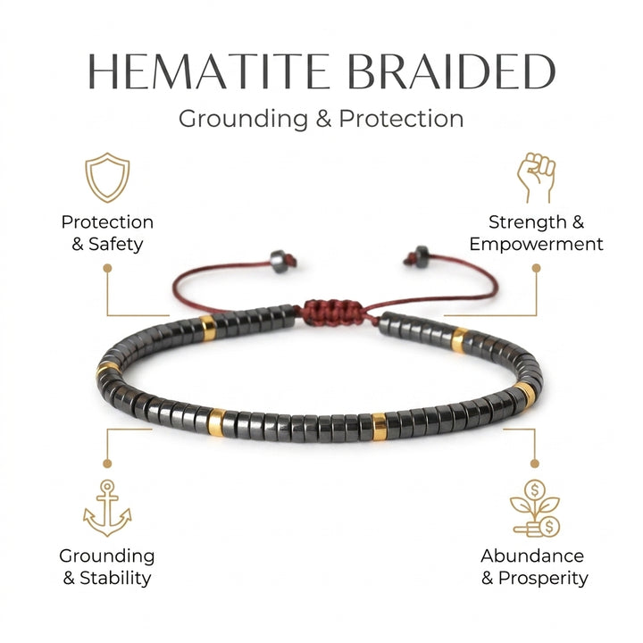 Hematite Braided Bracelet for Protection - Infographic