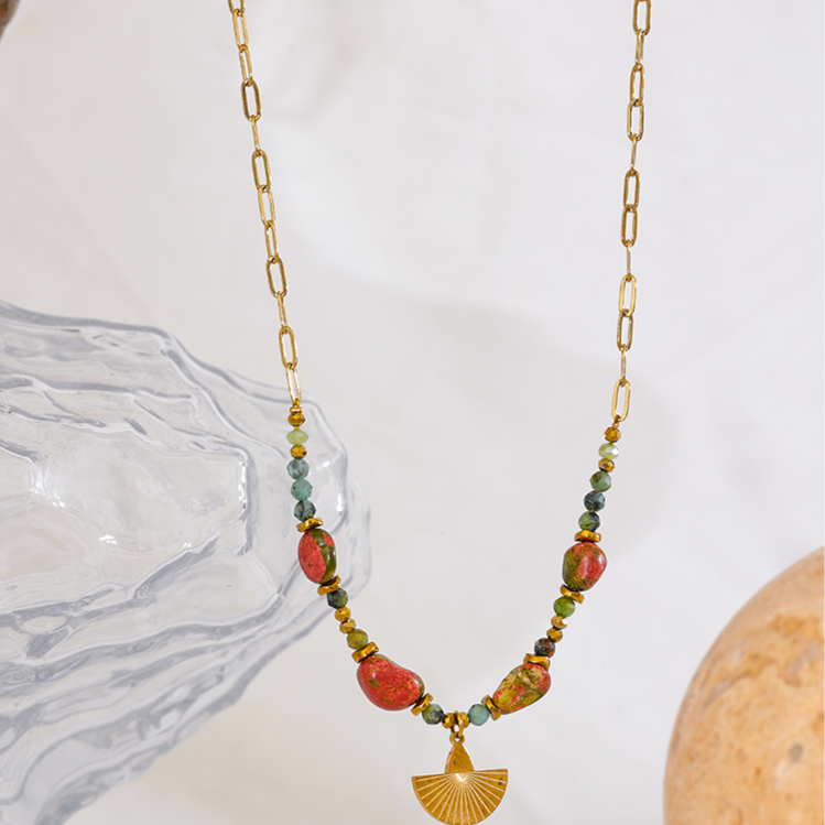 Unakite & African Turquoise Necklace for Grounding & Luck