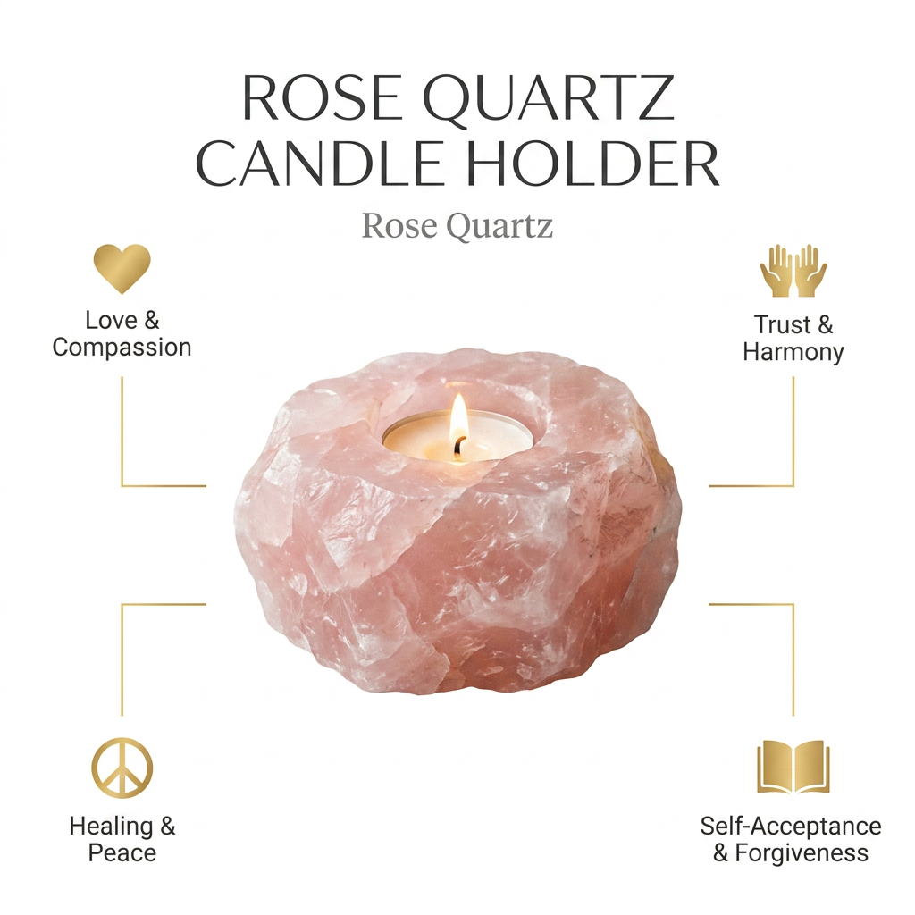 Rose Quartz Crystal Candle Holder for Love - Infographic