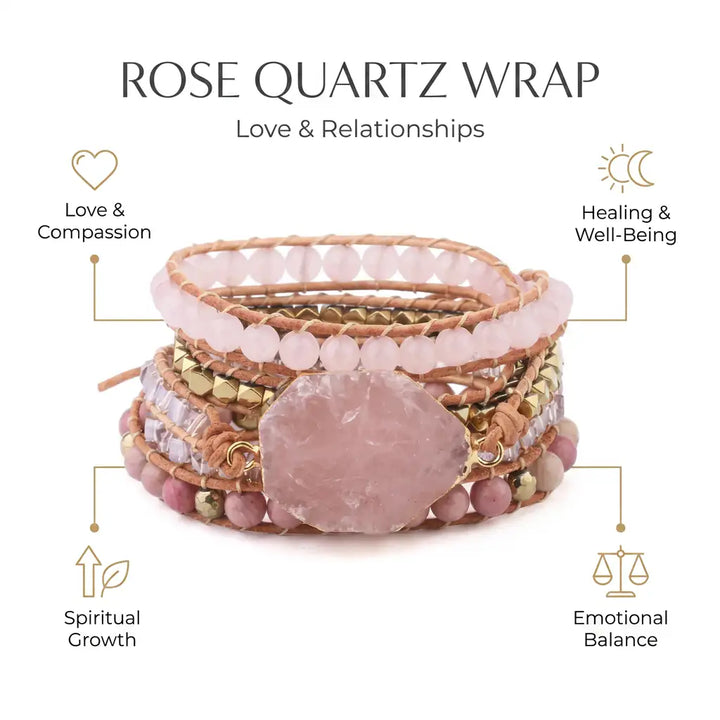 Rose Quartz Boho Wrap Bracelet for Love & Relationships - Infographic