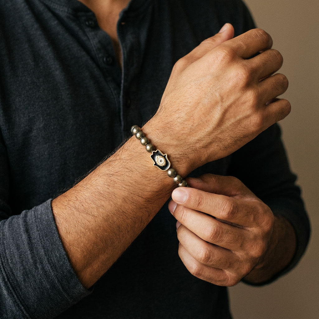 Pyrite with Hamza Hand Bracelet - Lifestyle Male