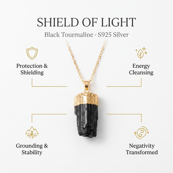 Raw Black Tourmaline Pendant in S925 Chain for Protection - Infographic
