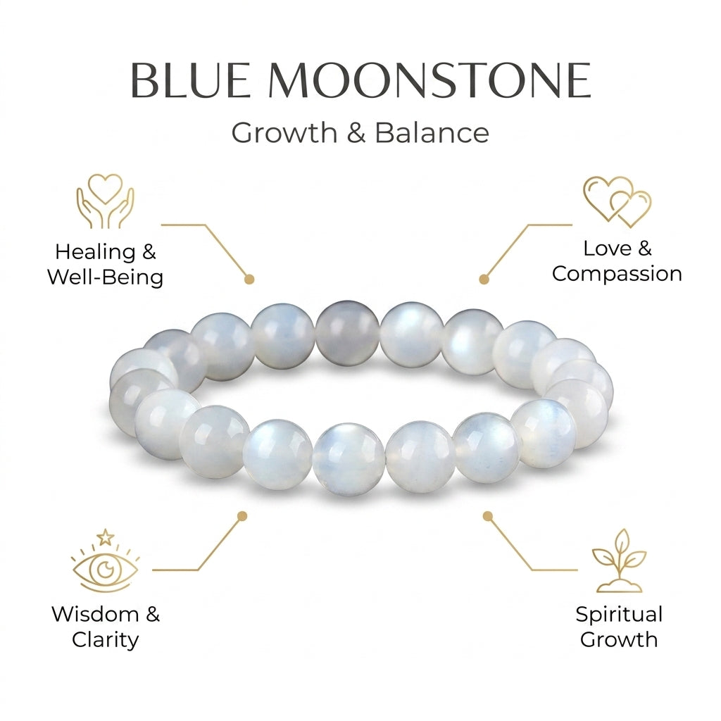 Blue Moonstone Bracelet for Growth & Balance - Infographic