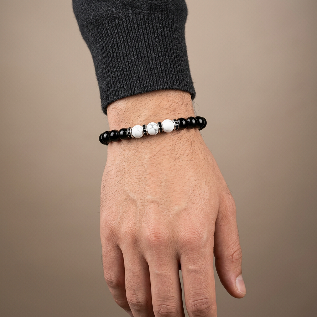 Black Tourmaline & Howlite Bracelet for protection, calmness & patience - Raw Spiritual UAE