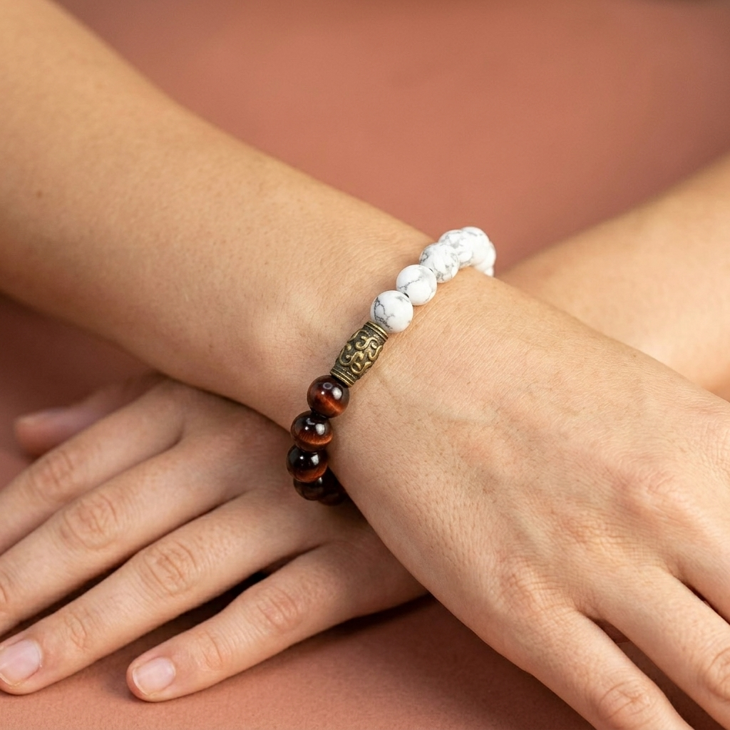 Red Tiger Eye and Howlite Bracelet - Raw Spiritual UAE